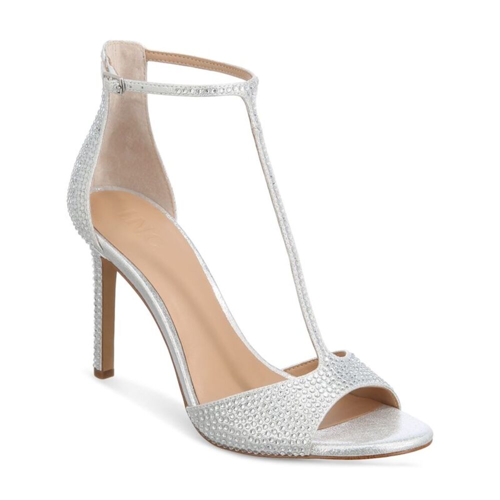 INC Womens Silver Embellished Firah Round Toe Stiletto Heeled Sandal 11 M